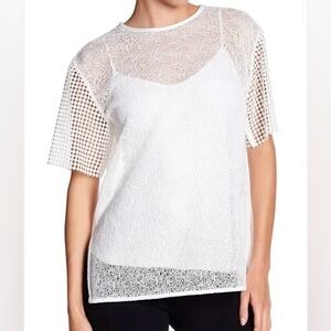 Diane Von Furstenberg White Sheer Mesh Lace Oversized Top